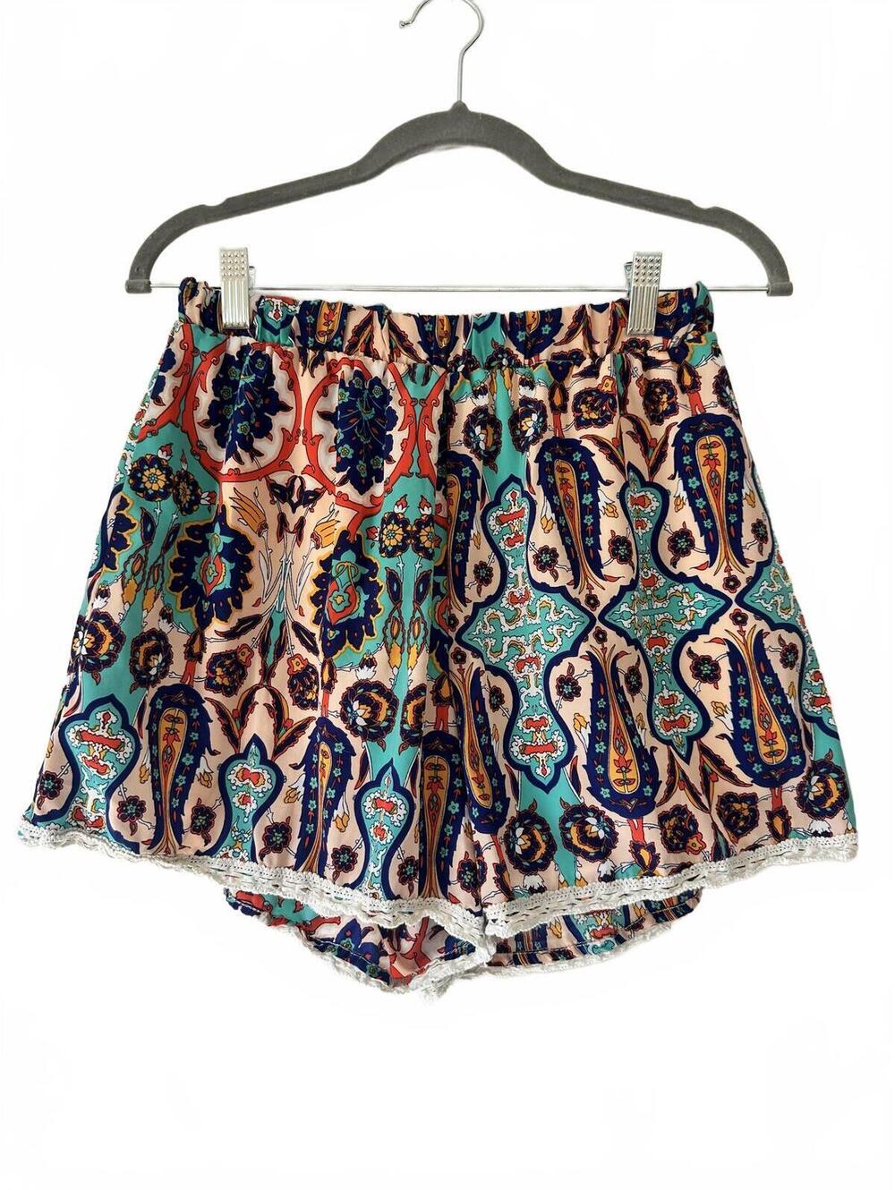 Peach Love California Kaleidoscope Print Elastic Waist Shorts Size Large